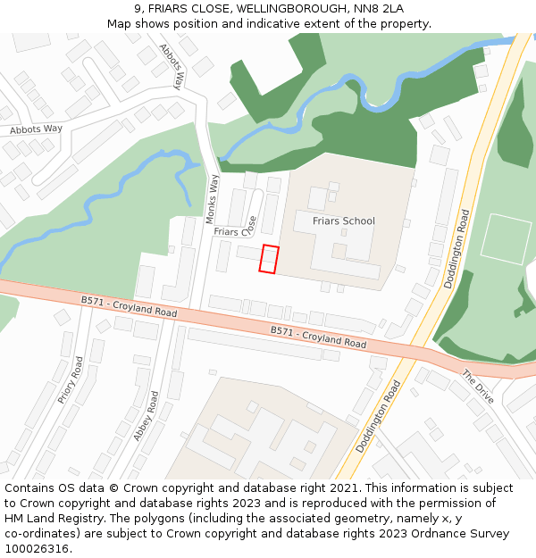 9, FRIARS CLOSE, WELLINGBOROUGH, NN8 2LA: Location map and indicative extent of plot