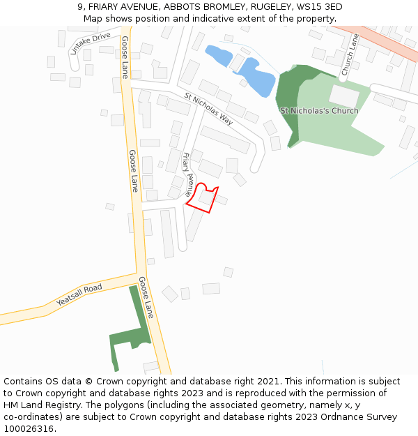 9, FRIARY AVENUE, ABBOTS BROMLEY, RUGELEY, WS15 3ED: Location map and indicative extent of plot