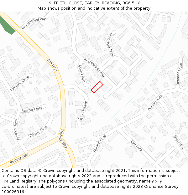 9, FRIETH CLOSE, EARLEY, READING, RG6 5UY: Location map and indicative extent of plot