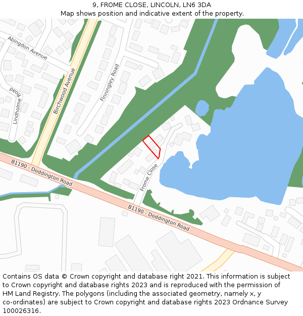 9, FROME CLOSE, LINCOLN, LN6 3DA: Location map and indicative extent of plot