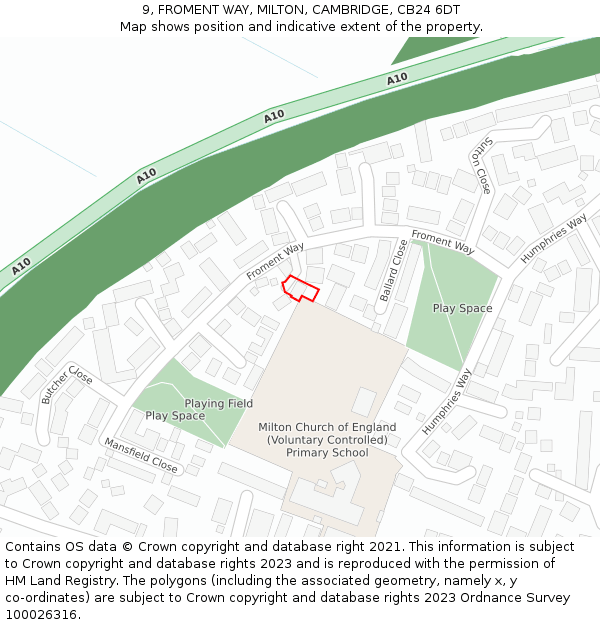 9, FROMENT WAY, MILTON, CAMBRIDGE, CB24 6DT: Location map and indicative extent of plot