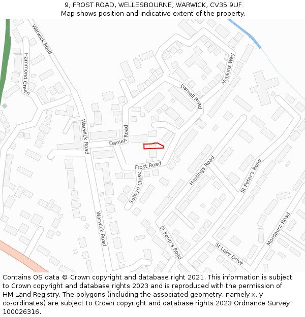 9, FROST ROAD, WELLESBOURNE, WARWICK, CV35 9UF: Location map and indicative extent of plot