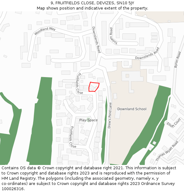 9, FRUITFIELDS CLOSE, DEVIZES, SN10 5JY: Location map and indicative extent of plot