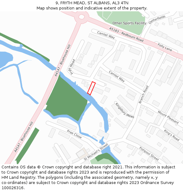 9, FRYTH MEAD, ST ALBANS, AL3 4TN: Location map and indicative extent of plot