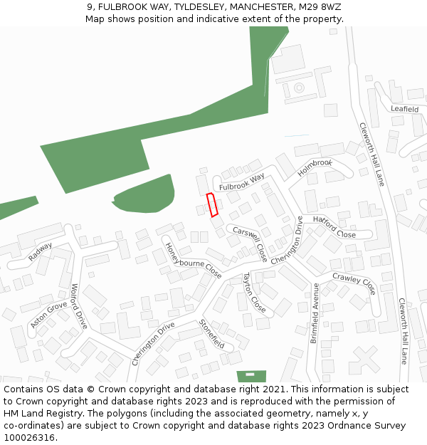 9, FULBROOK WAY, TYLDESLEY, MANCHESTER, M29 8WZ: Location map and indicative extent of plot