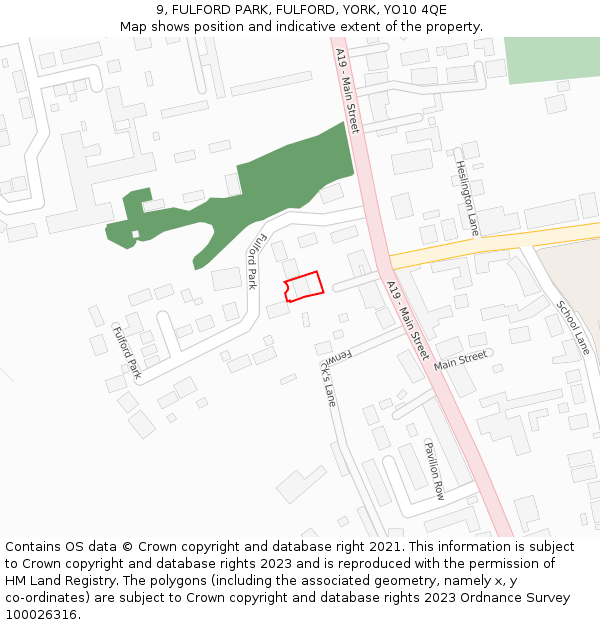 9, FULFORD PARK, FULFORD, YORK, YO10 4QE: Location map and indicative extent of plot