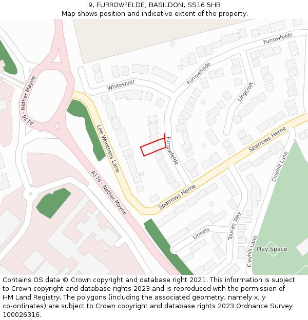 9, FURROWFELDE, BASILDON, SS16 5HB: Location map and indicative extent of plot