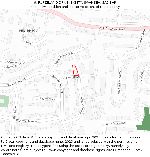 9, FURZELAND DRIVE, SKETTY, SWANSEA, SA2 8HP: Location map and indicative extent of plot