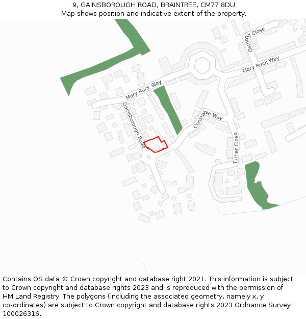 9, GAINSBOROUGH ROAD, BRAINTREE, CM77 8DU: Location map and indicative extent of plot