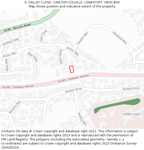 9, GALLEY CLOSE, CARLTON COLVILLE, LOWESTOFT, NR33 8GX: Location map and indicative extent of plot