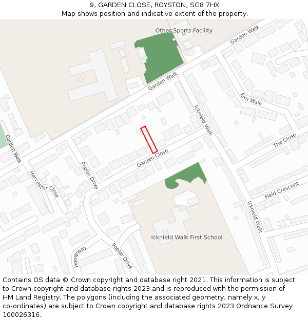 9, GARDEN CLOSE, ROYSTON, SG8 7HX: Location map and indicative extent of plot