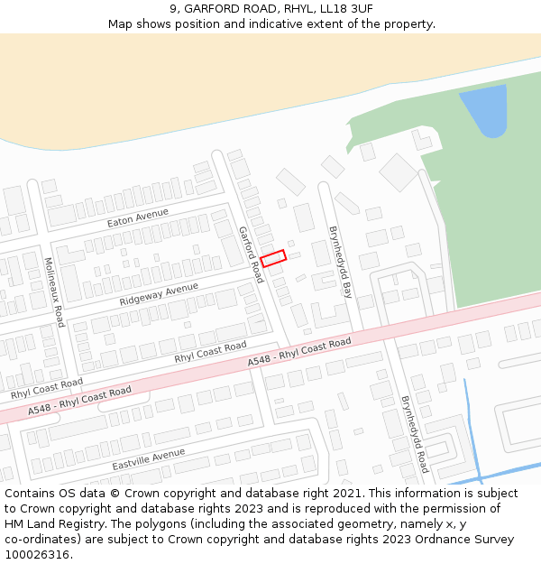 9, GARFORD ROAD, RHYL, LL18 3UF: Location map and indicative extent of plot