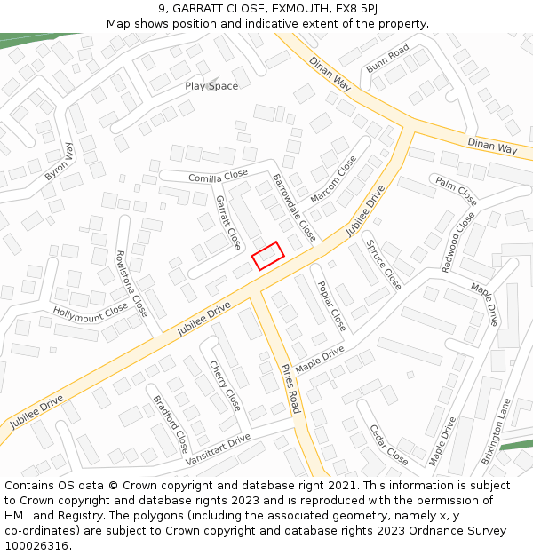 9, GARRATT CLOSE, EXMOUTH, EX8 5PJ: Location map and indicative extent of plot