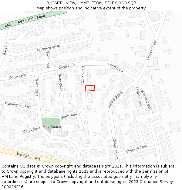 9, GARTH VIEW, HAMBLETON, SELBY, YO8 9QB: Location map and indicative extent of plot