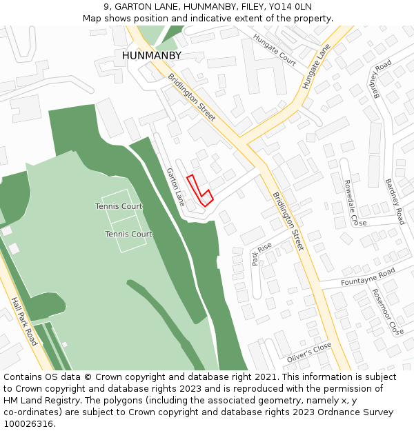 9, GARTON LANE, HUNMANBY, FILEY, YO14 0LN: Location map and indicative extent of plot