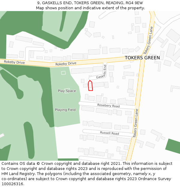 9, GASKELLS END, TOKERS GREEN, READING, RG4 9EW: Location map and indicative extent of plot