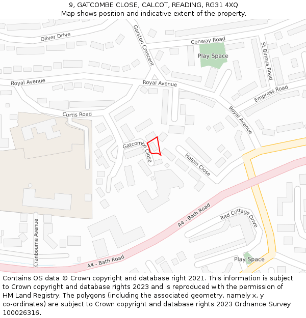 9, GATCOMBE CLOSE, CALCOT, READING, RG31 4XQ: Location map and indicative extent of plot