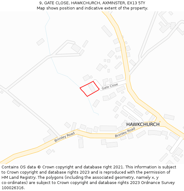 9, GATE CLOSE, HAWKCHURCH, AXMINSTER, EX13 5TY: Location map and indicative extent of plot