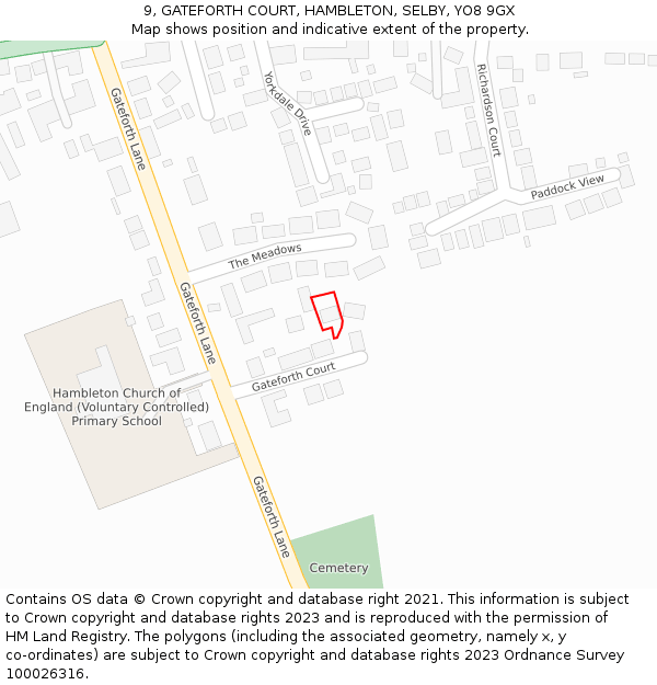 9, GATEFORTH COURT, HAMBLETON, SELBY, YO8 9GX: Location map and indicative extent of plot