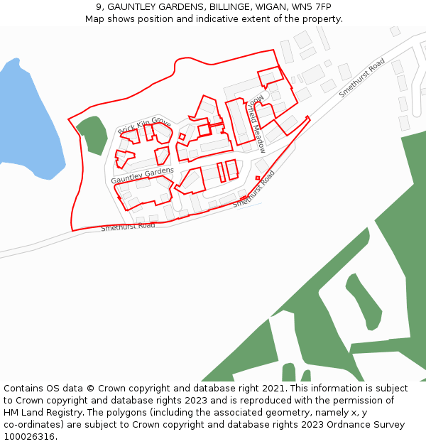 9, GAUNTLEY GARDENS, BILLINGE, WIGAN, WN5 7FP: Location map and indicative extent of plot