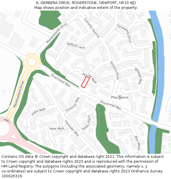 9, GERBERA DRIVE, ROGERSTONE, NEWPORT, NP10 9JD: Location map and indicative extent of plot