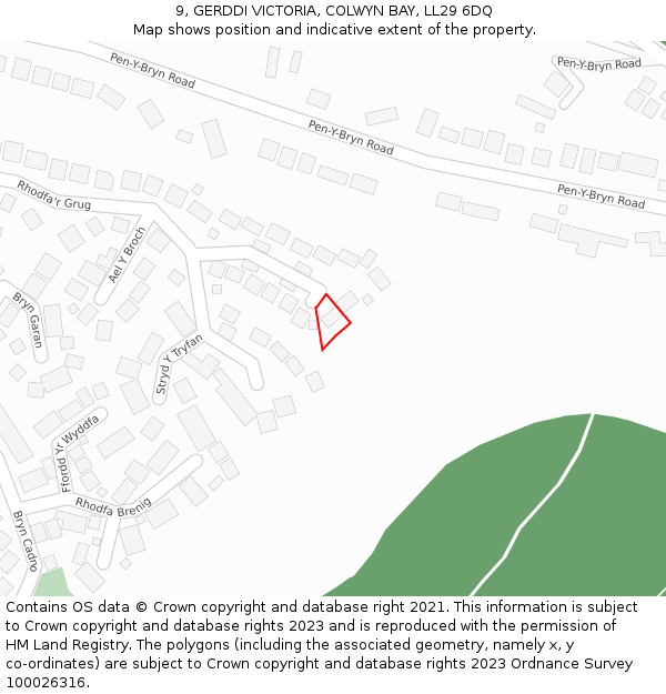 9, GERDDI VICTORIA, COLWYN BAY, LL29 6DQ: Location map and indicative extent of plot