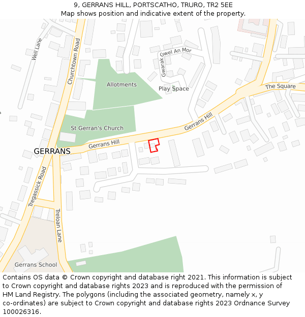 9, GERRANS HILL, PORTSCATHO, TRURO, TR2 5EE: Location map and indicative extent of plot