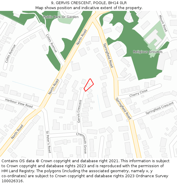 9, GERVIS CRESCENT, POOLE, BH14 0LR: Location map and indicative extent of plot