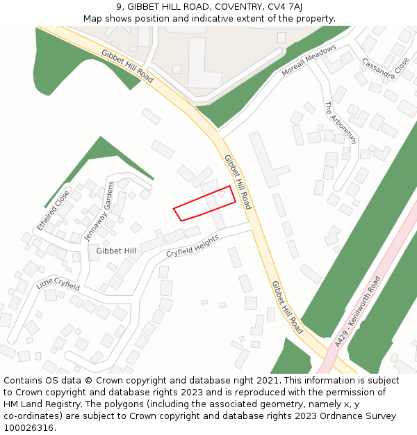 9, GIBBET HILL ROAD, COVENTRY, CV4 7AJ: Location map and indicative extent of plot