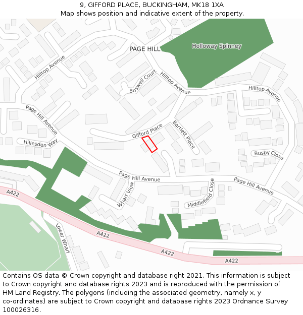 9, GIFFORD PLACE, BUCKINGHAM, MK18 1XA: Location map and indicative extent of plot