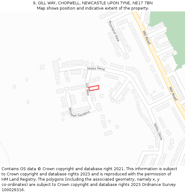 9, GILL WAY, CHOPWELL, NEWCASTLE UPON TYNE, NE17 7BN: Location map and indicative extent of plot