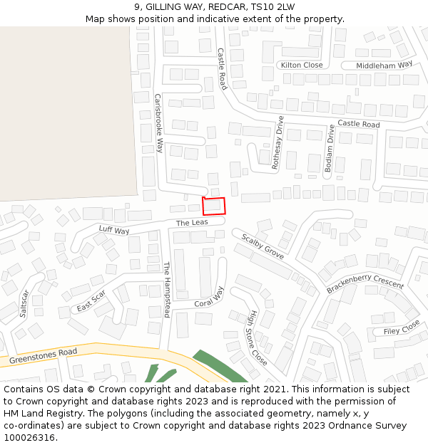 9, GILLING WAY, REDCAR, TS10 2LW: Location map and indicative extent of plot