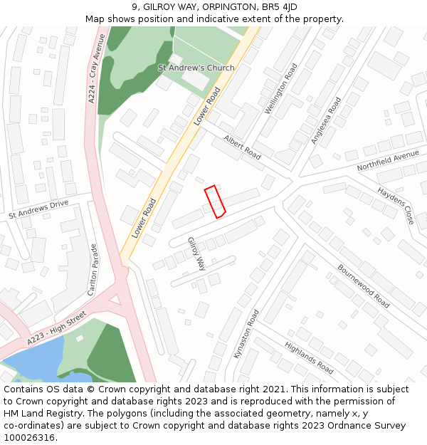9, GILROY WAY, ORPINGTON, BR5 4JD: Location map and indicative extent of plot