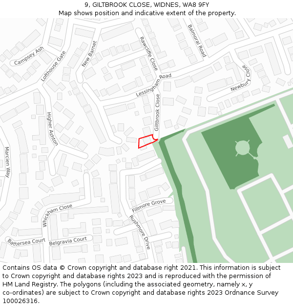 9, GILTBROOK CLOSE, WIDNES, WA8 9FY: Location map and indicative extent of plot