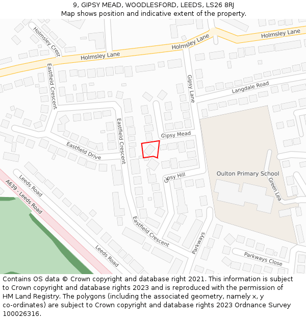 9, GIPSY MEAD, WOODLESFORD, LEEDS, LS26 8RJ: Location map and indicative extent of plot