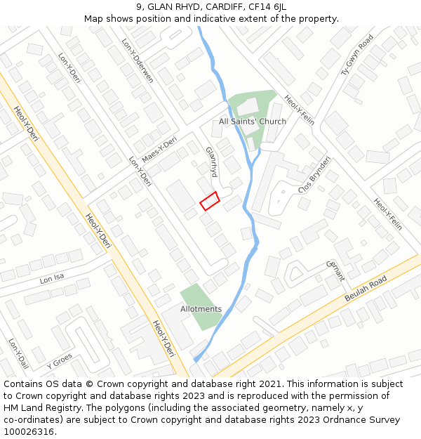 9, GLAN RHYD, CARDIFF, CF14 6JL: Location map and indicative extent of plot