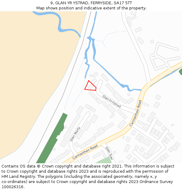 9, GLAN YR YSTRAD, FERRYSIDE, SA17 5TT: Location map and indicative extent of plot