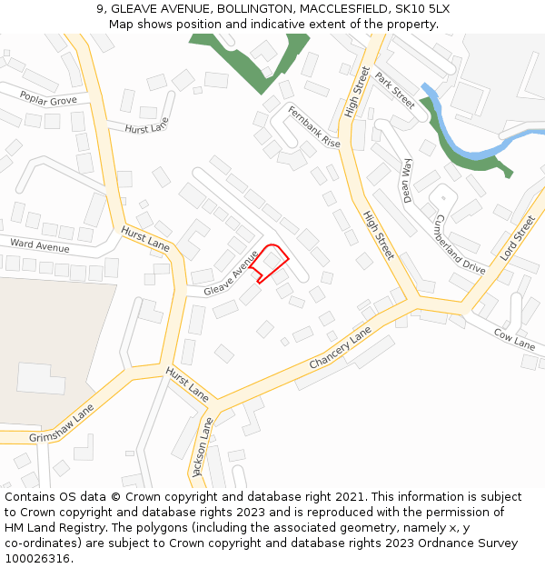 9, GLEAVE AVENUE, BOLLINGTON, MACCLESFIELD, SK10 5LX: Location map and indicative extent of plot