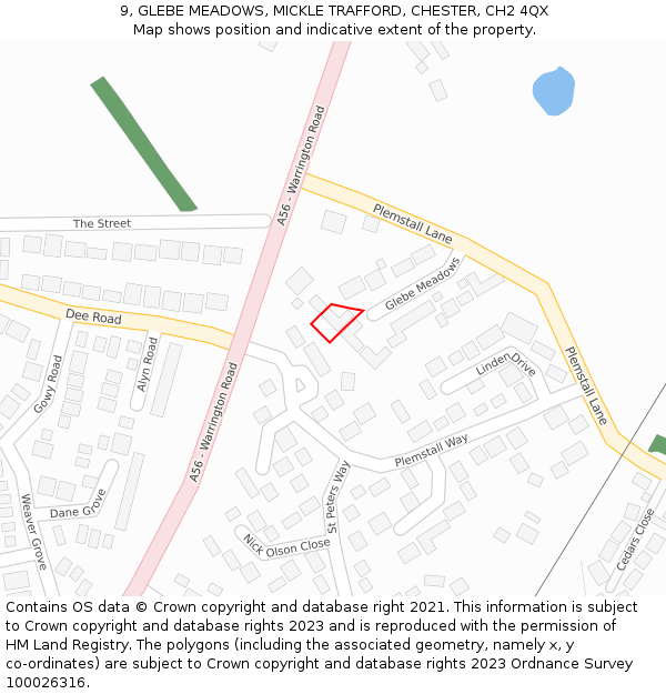 9, GLEBE MEADOWS, MICKLE TRAFFORD, CHESTER, CH2 4QX: Location map and indicative extent of plot