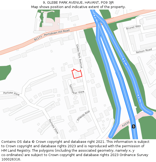 9, GLEBE PARK AVENUE, HAVANT, PO9 3JR: Location map and indicative extent of plot