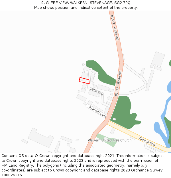 9, GLEBE VIEW, WALKERN, STEVENAGE, SG2 7PQ: Location map and indicative extent of plot