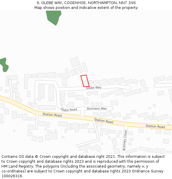 9, GLEBE WAY, COGENHOE, NORTHAMPTON, NN7 1NS: Location map and indicative extent of plot
