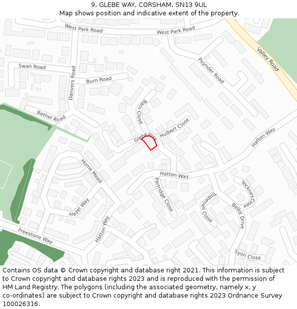 9, GLEBE WAY, CORSHAM, SN13 9UL: Location map and indicative extent of plot
