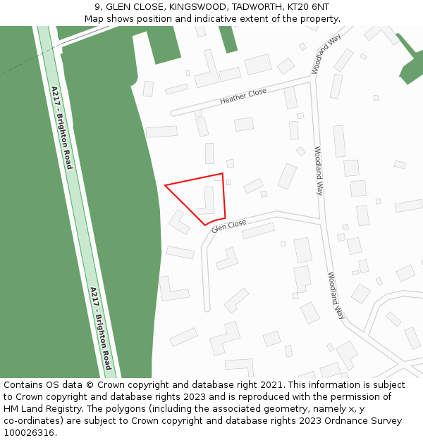 9, GLEN CLOSE, KINGSWOOD, TADWORTH, KT20 6NT: Location map and indicative extent of plot