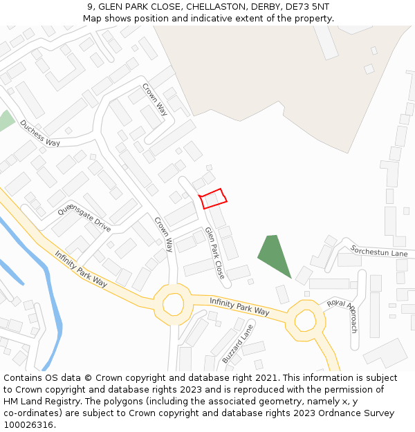 9, GLEN PARK CLOSE, CHELLASTON, DERBY, DE73 5NT: Location map and indicative extent of plot