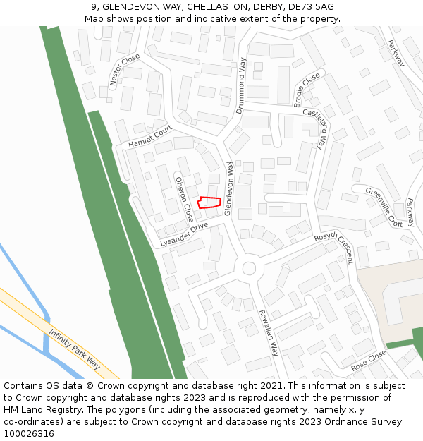 9, GLENDEVON WAY, CHELLASTON, DERBY, DE73 5AG: Location map and indicative extent of plot