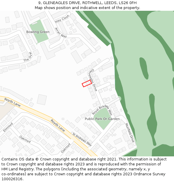 9, GLENEAGLES DRIVE, ROTHWELL, LEEDS, LS26 0FH: Location map and indicative extent of plot