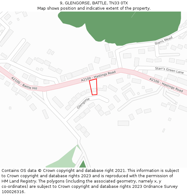 9, GLENGORSE, BATTLE, TN33 0TX: Location map and indicative extent of plot