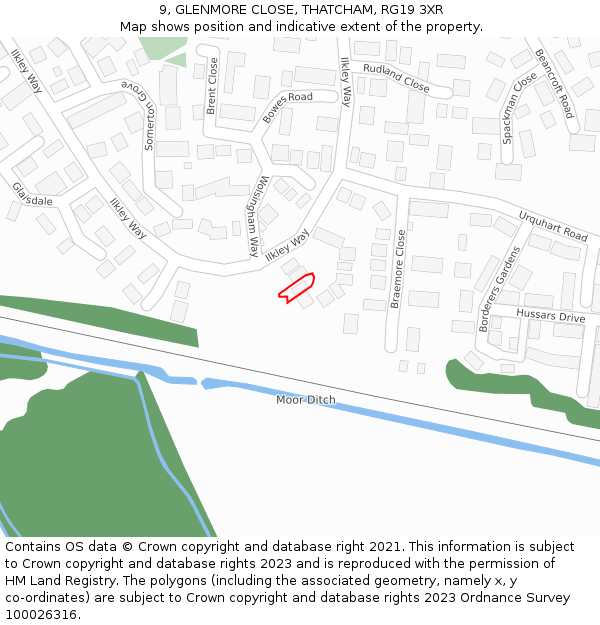 9, GLENMORE CLOSE, THATCHAM, RG19 3XR: Location map and indicative extent of plot