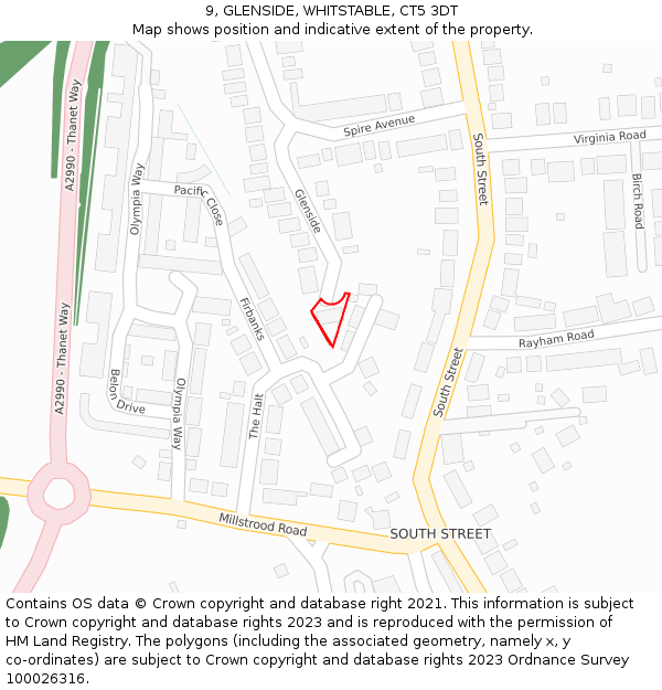 9, GLENSIDE, WHITSTABLE, CT5 3DT: Location map and indicative extent of plot